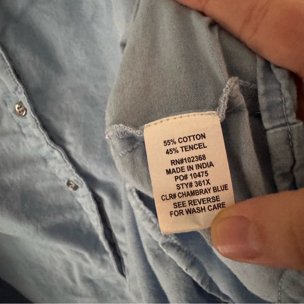CLUB Z COLLECTION Tencel Cotton Chambray Blouse 3X Plus Coastal Cottagecore Chic - Picture 8 of 11
